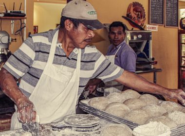 man making bread dough
